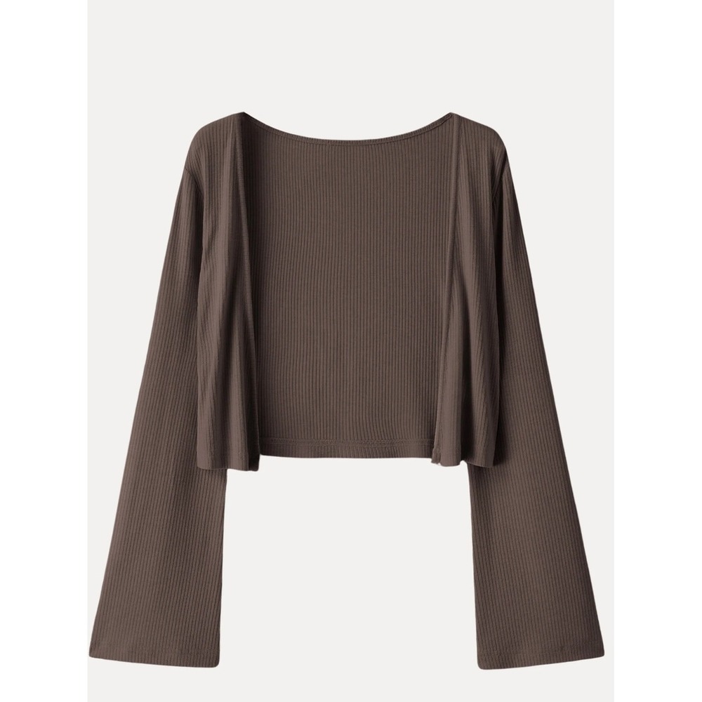 OGL Wool Blend Soft Bell Sleeve Cropped Cardigan brown size large NWT